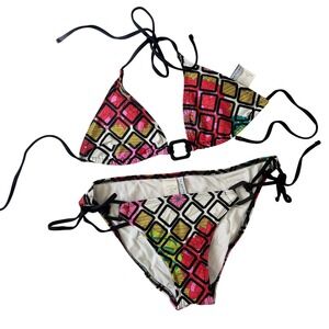 Trina‎ Turk Two Piece Bikini Swimsuit Abstract Black Pink Size M XS